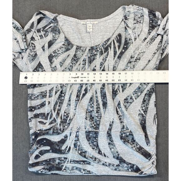Y2K Sequin Print Ruched Top American Rag Women 1X Gray Glam Club Streetwear - Picture 5 of 9